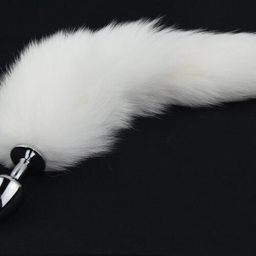 White Arctic Fox Tail Fetish Metal Anal Butt Plug