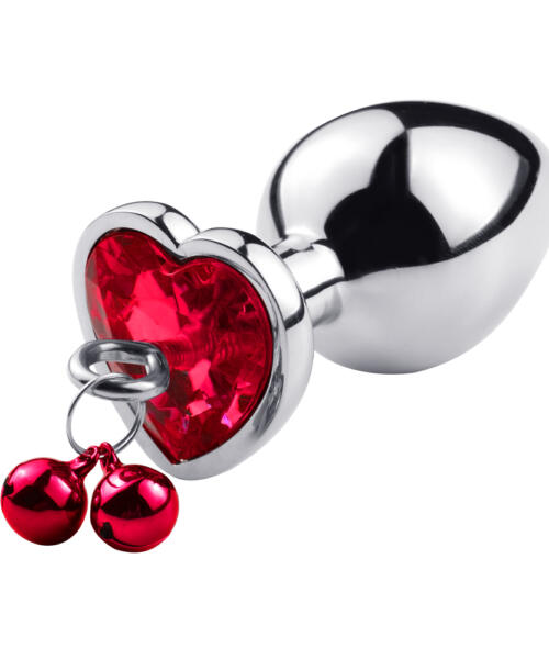 Stainless Steel Heart Butt Plug With Jewel and Bells