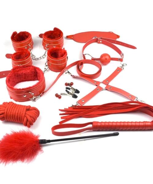 10pcs SM Bondage Roleplay Sex Kit Red