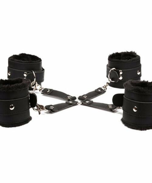 PU Leather Handcuffs + Ankle Wrist Cuffs - Hog Tie Bondage Restraints