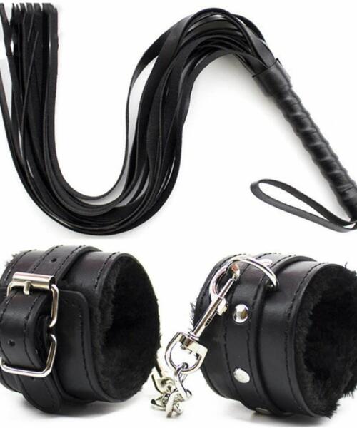 2Pcs Set Adult Whip Sex Flogger + Handcuffs BDSM Bondage