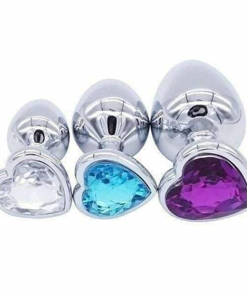 Stainless Steel Heart Shape Butt Plug With Jewel Anal Plug