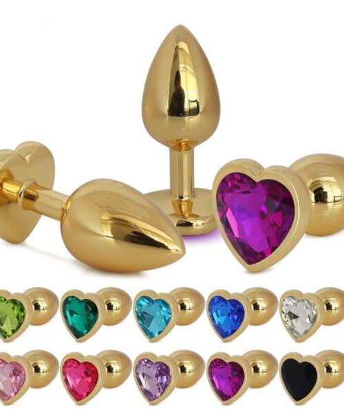Gold Stainless Steel Heart Shape Butt Plug With Jewel