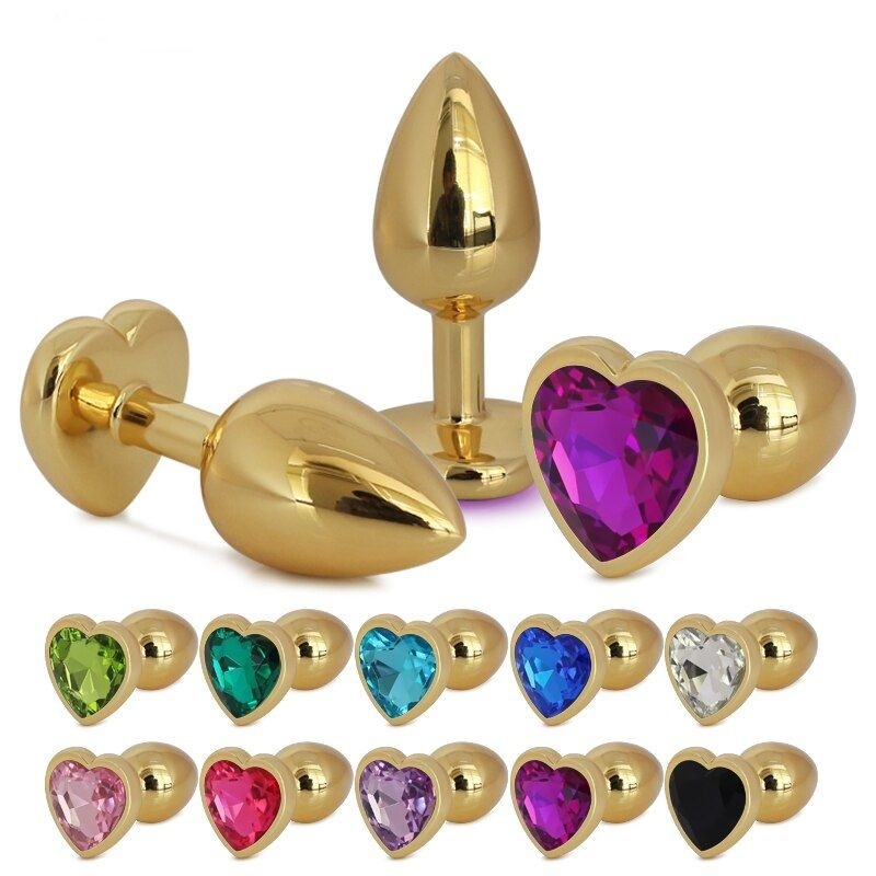 Gold Stainless Steel Heart Shape Butt Plug With Jewel