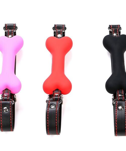 Silicone Faux Leather Dog Bone Mouth Gag