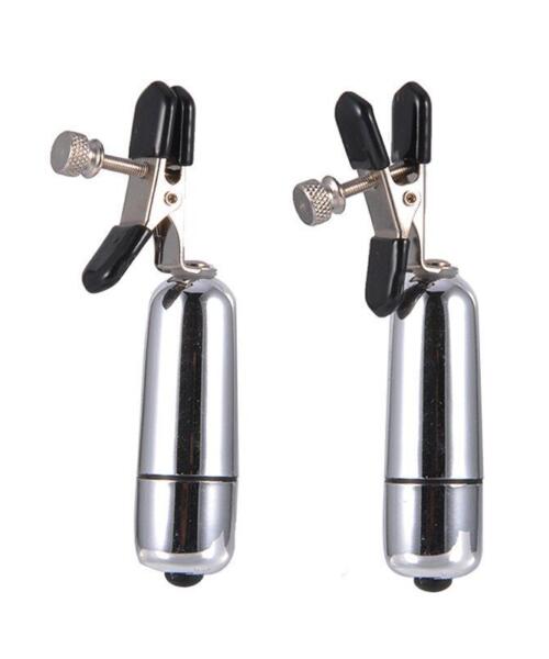 Silver Vibrating Bullet Nipple Clamps Pair
