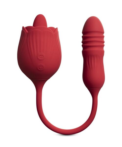 Silicone Clitoral Licking Rose with Thrusting Vibrator Egg