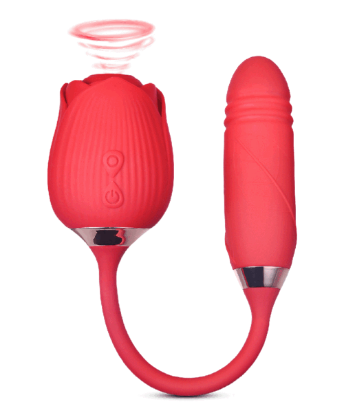 Silicone Clitoral Sucking Rose with Thrusting Vibrator Egg