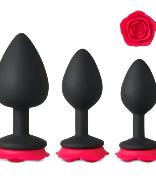 Rose Bud Silicone Butt Plug 3-Piece Set