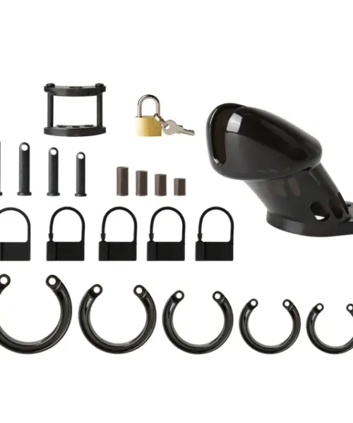 Starter Black Chastity Device With 5 Size Penis Ring