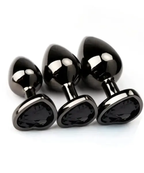 3pcs Dark Heart Stainless Steel Jewel Anal Plug Set