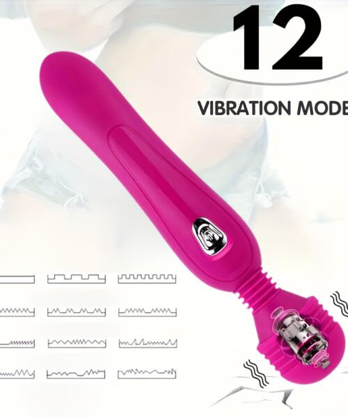 12 Frequency 2-in-1 Clitoral and Vaginal Vibrator - Rose Red Vibrating Stick